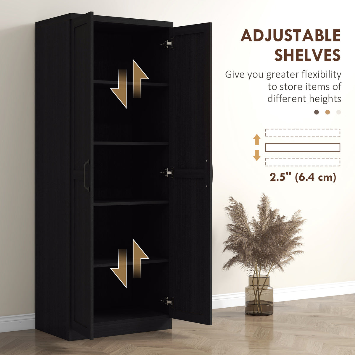 5-tier Pantry Cabinet with Doors and Adjustable Shelves – 24"W x 63"H
