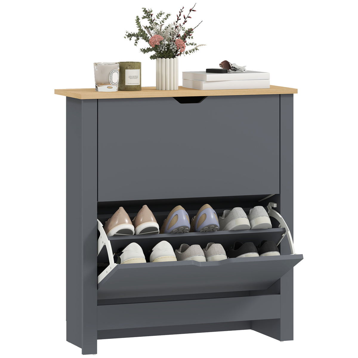 Shoe Storage Cabinet with 2 Flip Drawers – 28"W x 44"H