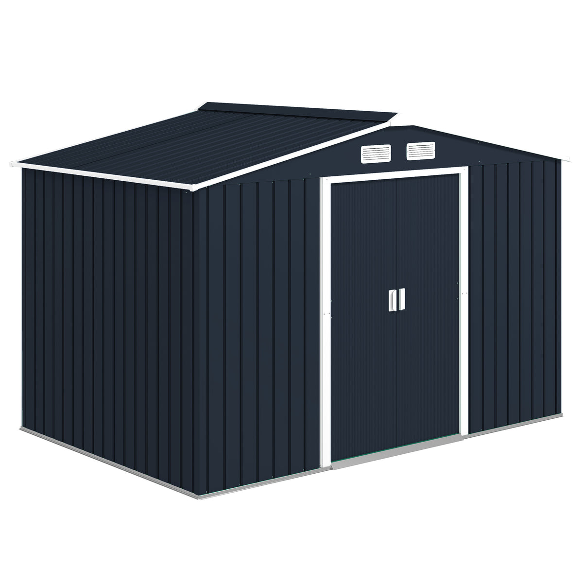 9.1'x6.4'x6.3' Garden Storage Shed, Outdoor Storage Tool House with Vents, Foundation and Lockable Double Doors – Dark Grey