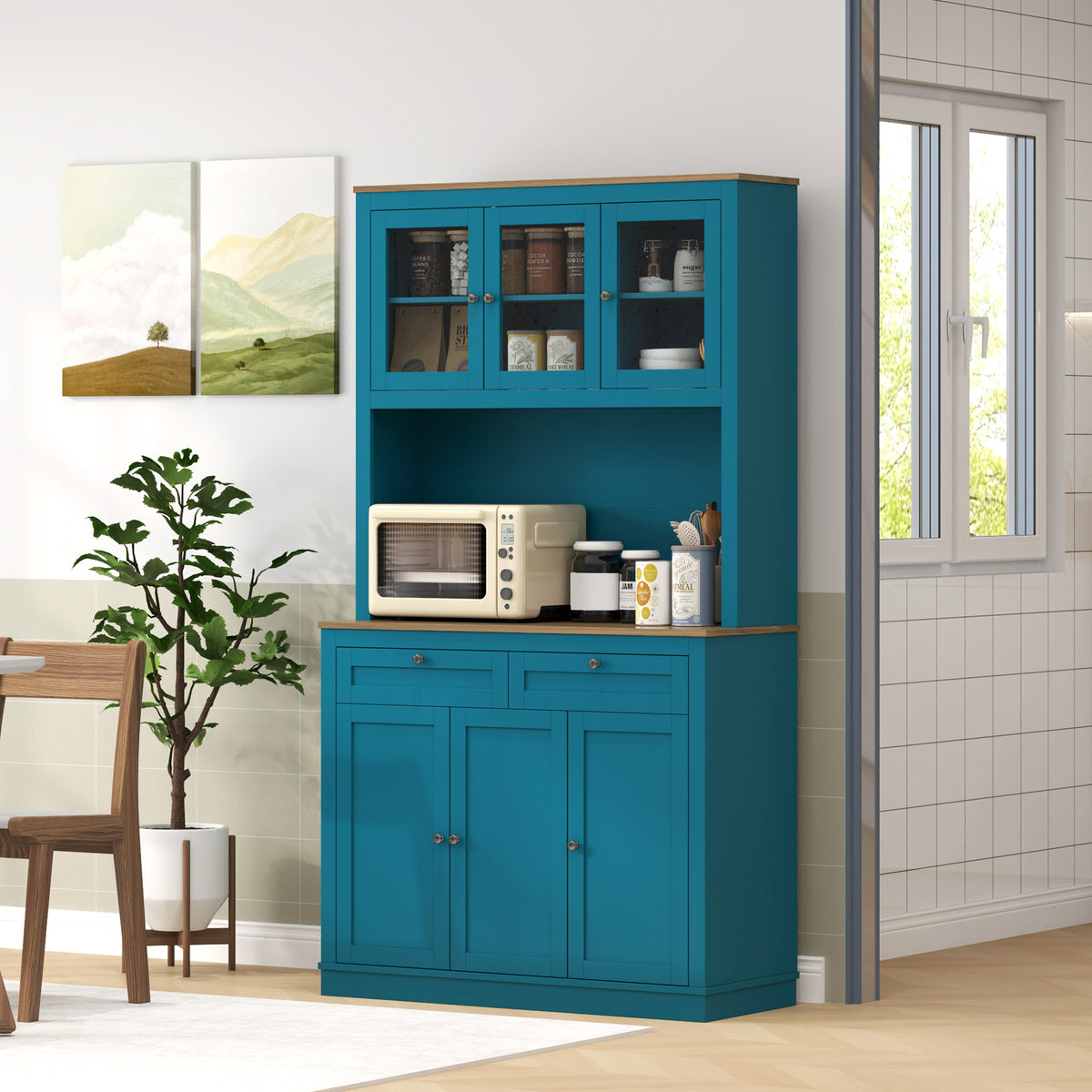 Pantry Cabinet with Microwave Space – 39"W x 71"H, Dark Blue