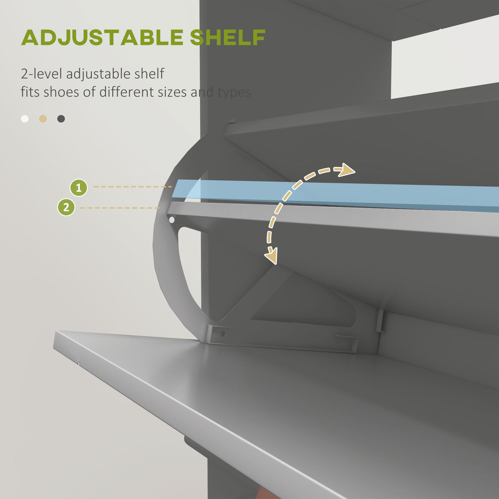 HOMCOM Slim Grey Shoe Storage Cabinet with 2 Flip Drawers, Adjustable Shelves, 8 Pair Capacity