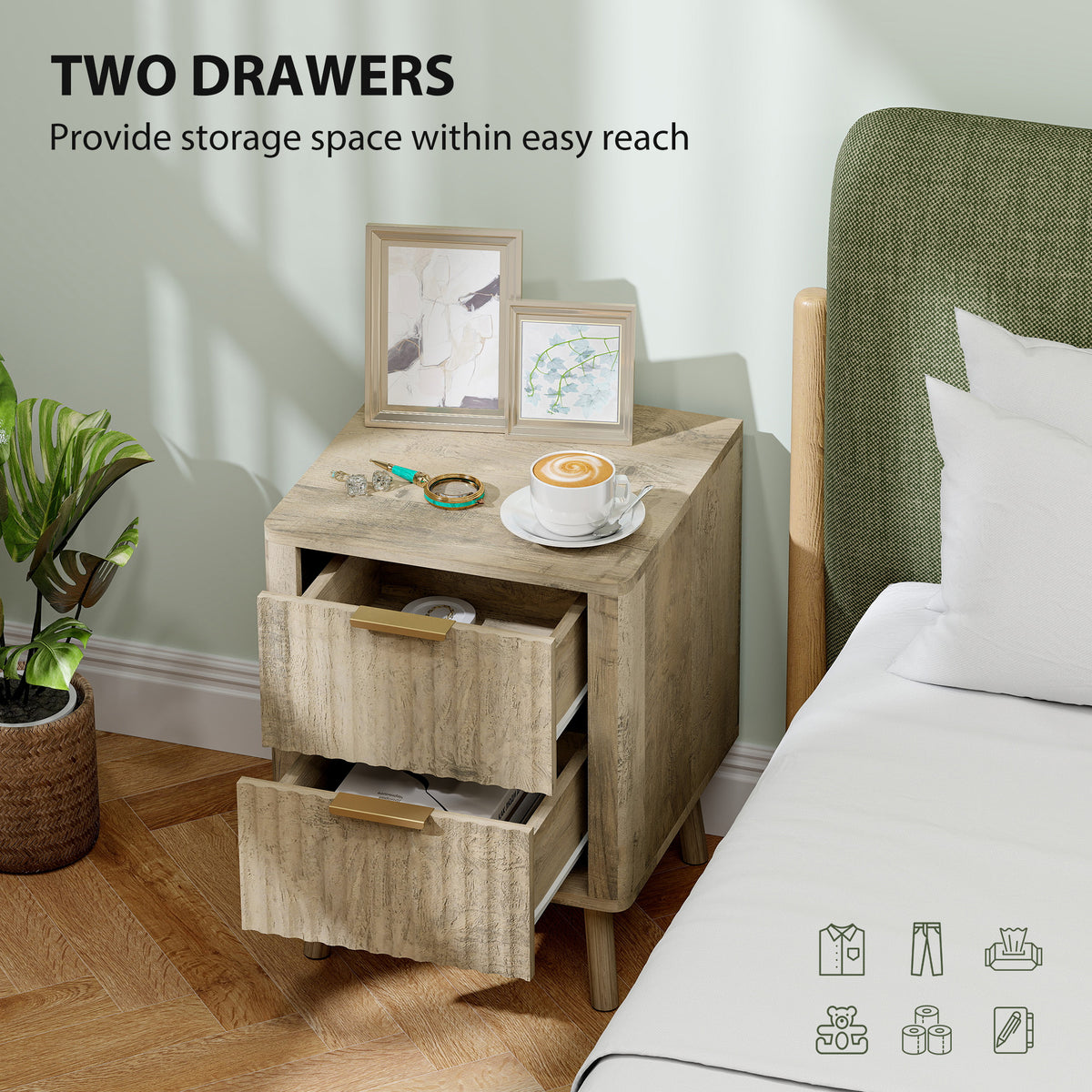 Fluted Drawer Nightstands with Rounded Edges, Set of 2 – 16"W x 21"H