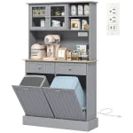 HOMCOM Kitchen Cabinet with Charging Station Freestanding Grey