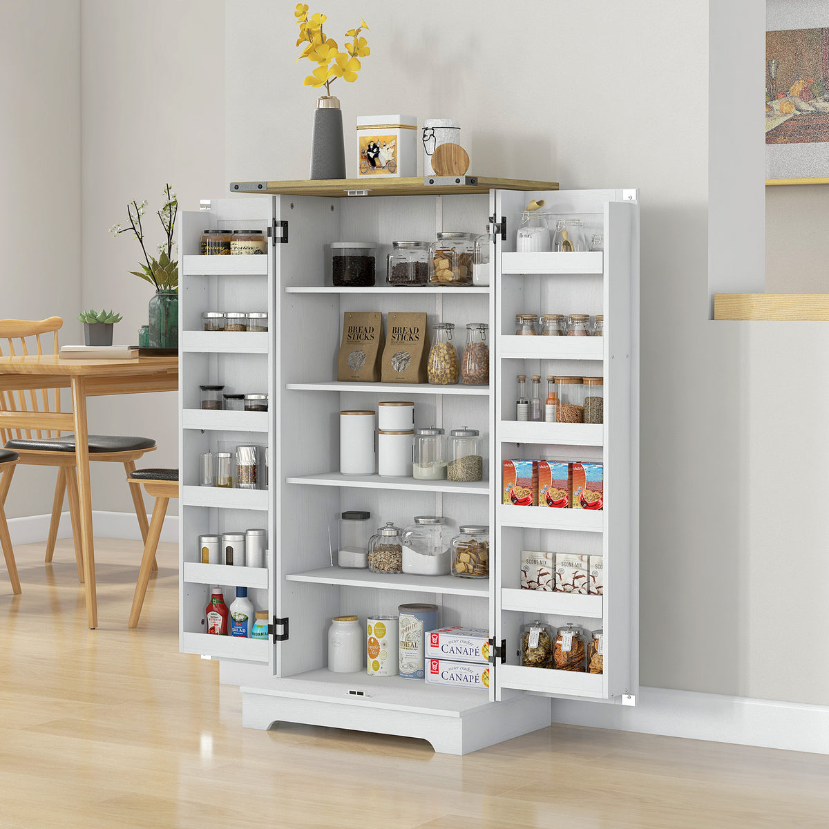 Kitchen Pantry Cabinet with Doors and Adjustable Shelves – 24"W x 47"H