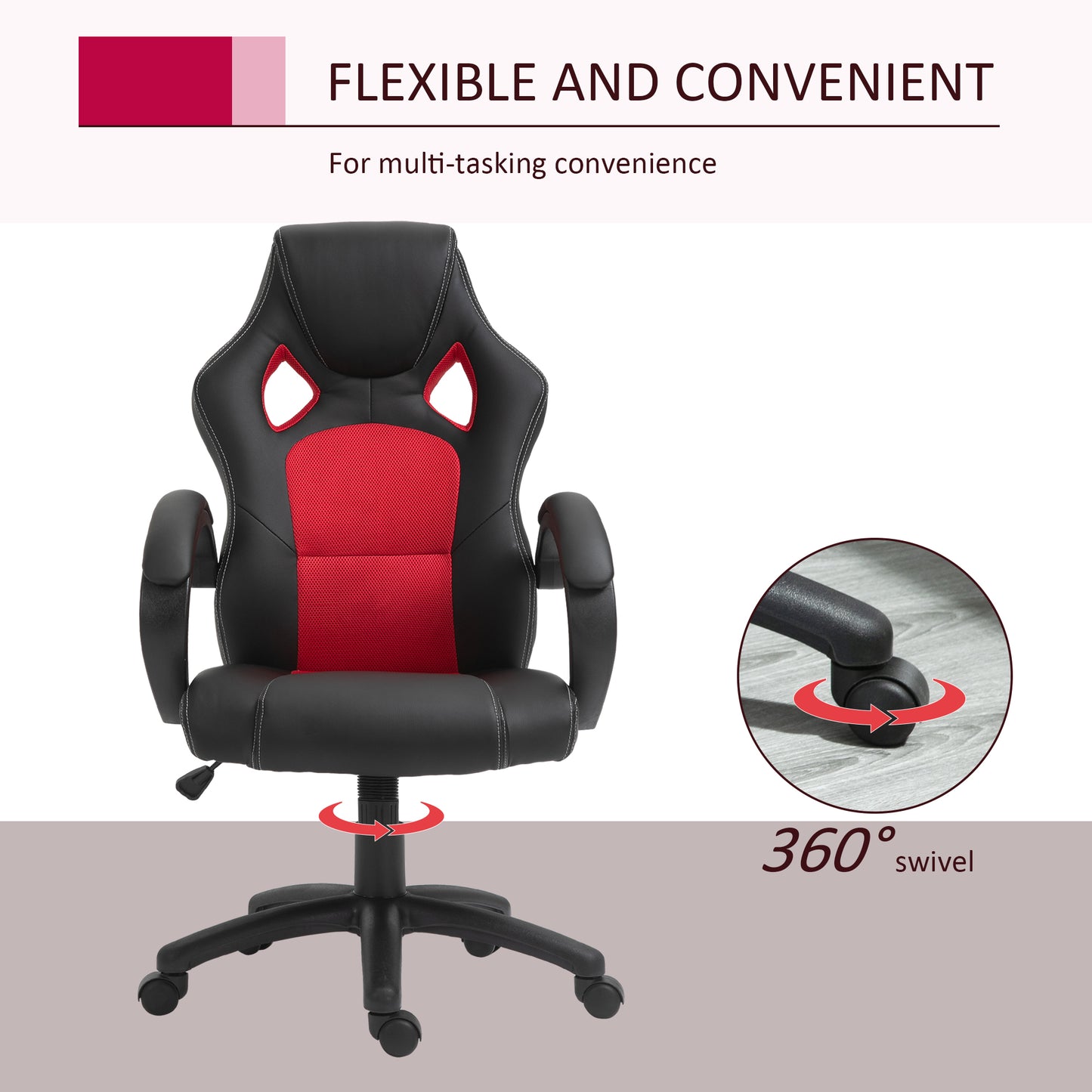 HOMCOM Ergonomic Racing Gaming Chair High Back Swivel Office Desk Red