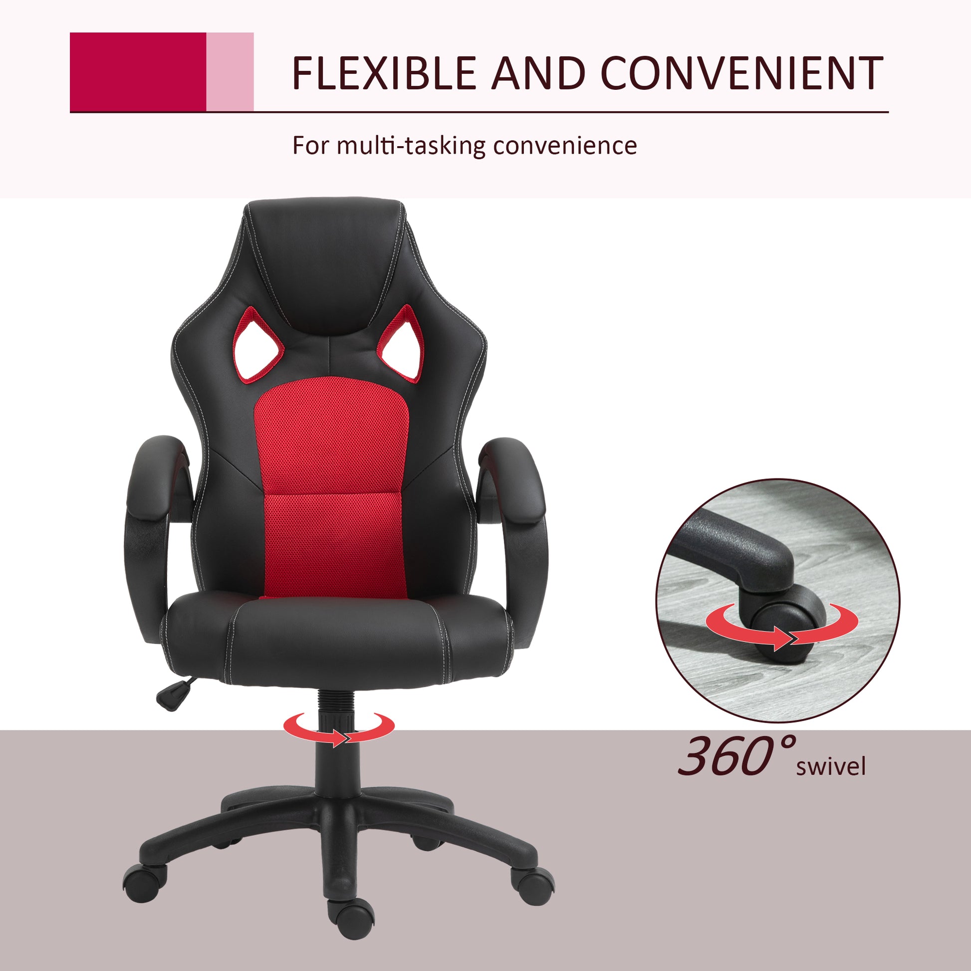 HOMCOM Ergonomic Racing Gaming Chair High Back Swivel Office Desk Red