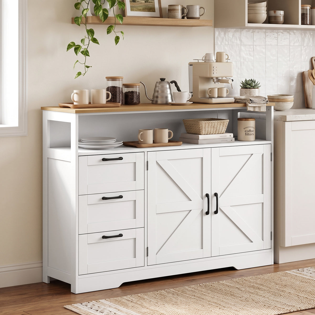 Sideboard Buffet Cabinet with Storage and Charging Station – 47"W x 37"H