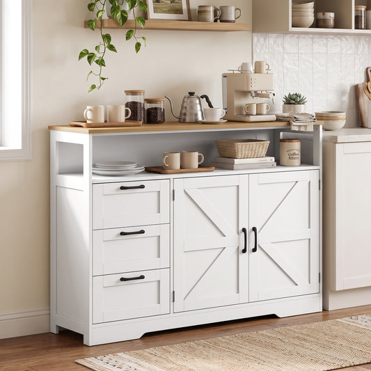 Sideboard Buffet Cabinet with Storage and Charging Station – 47"W x 37"H