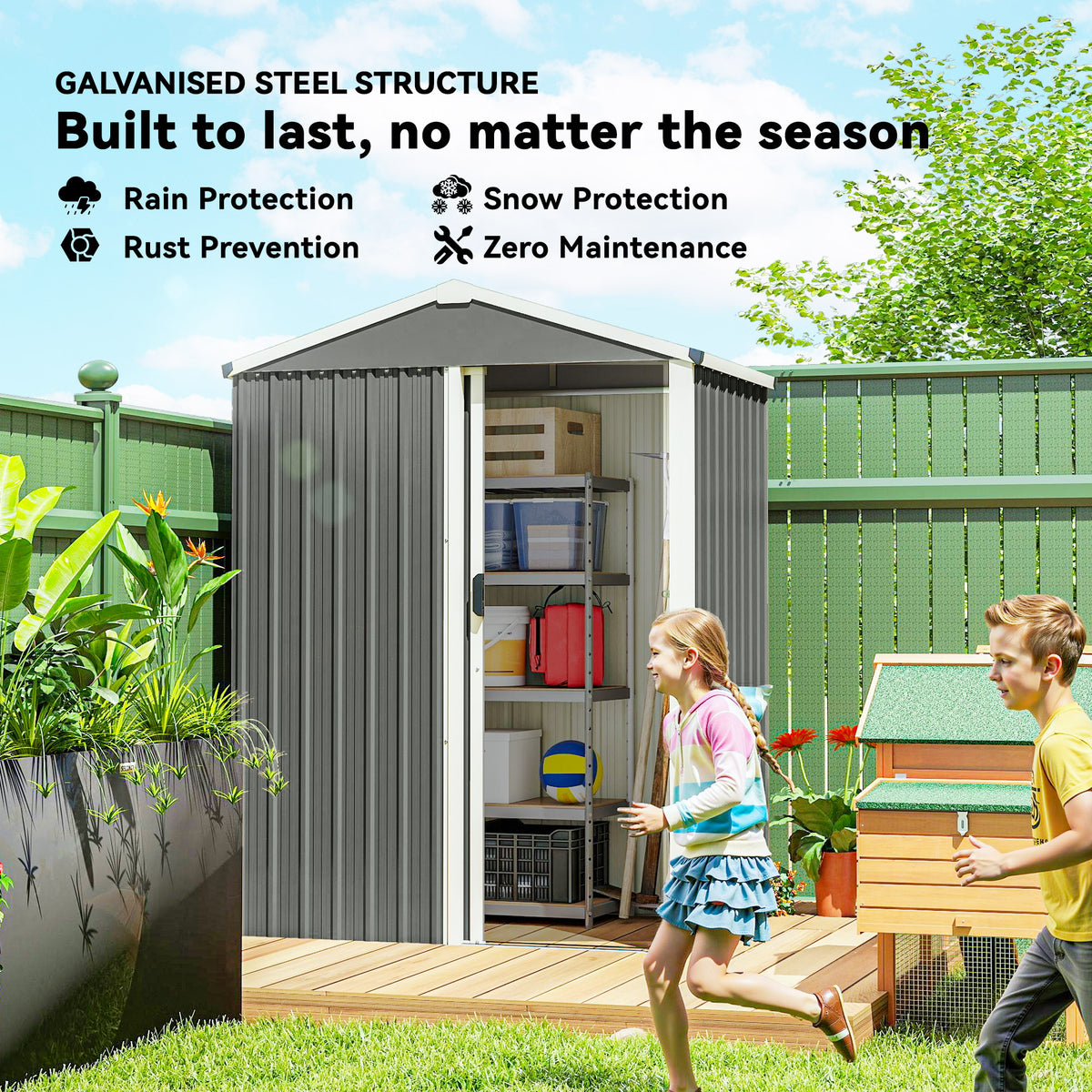 4.5 x 3ft Outdoor Storage Shed, Waterproof Metal Garden Shed with Lockable Door for Backyard, Patio, Lawn – Light Grey