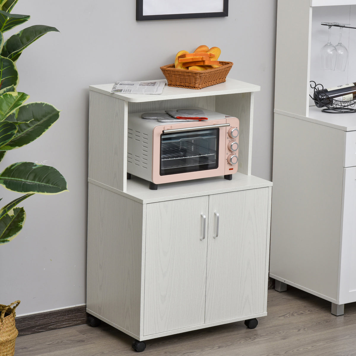 Microwave Cart with 2-Door Cabinet and Wheels – 24"W x 38"H