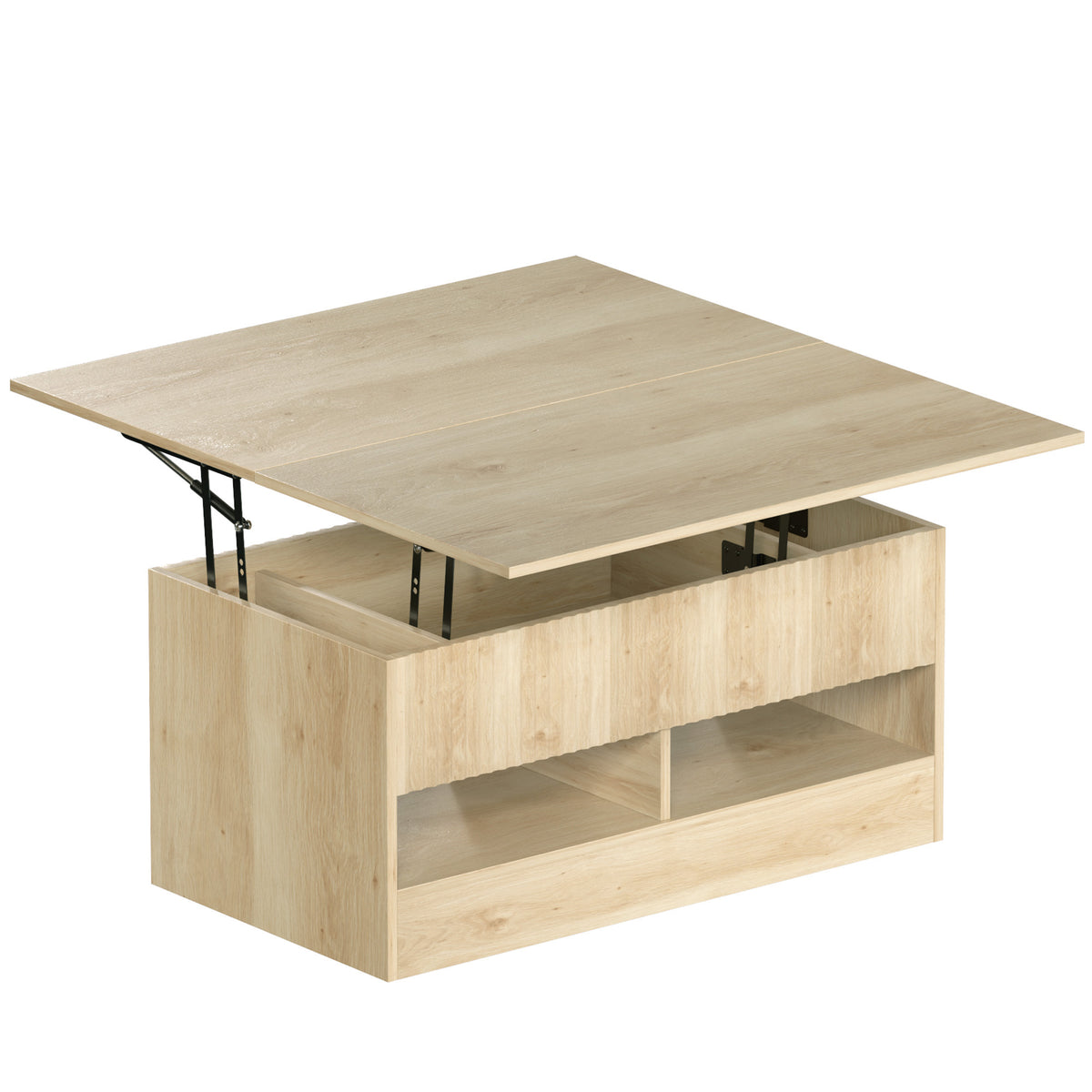 Lift-Top Coffee Table with Dual-Zone Expandable Top and Hidden Storage, Oak