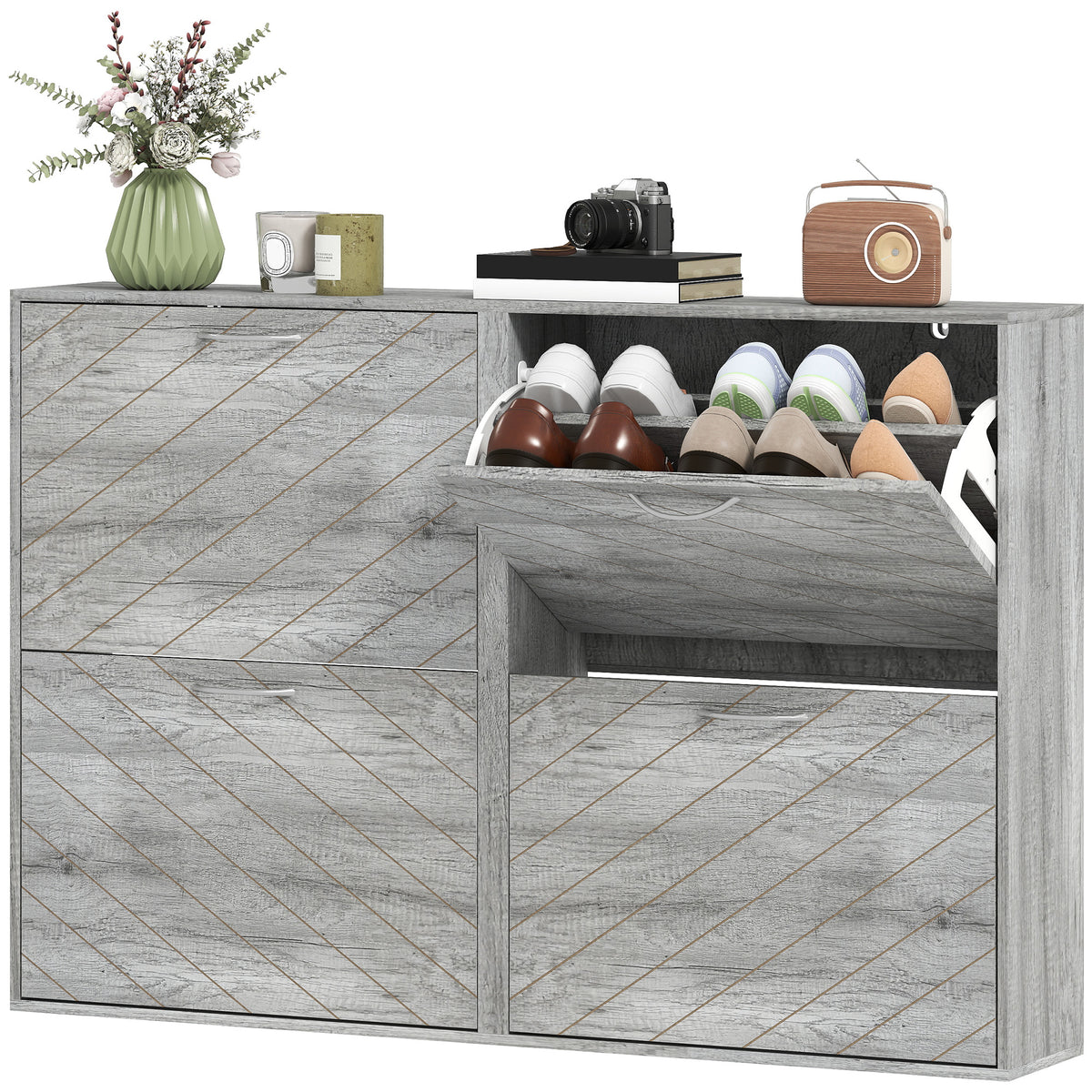 Shoe Storage Cabinet with 4 Flip Drawers – 46"W x 31"H