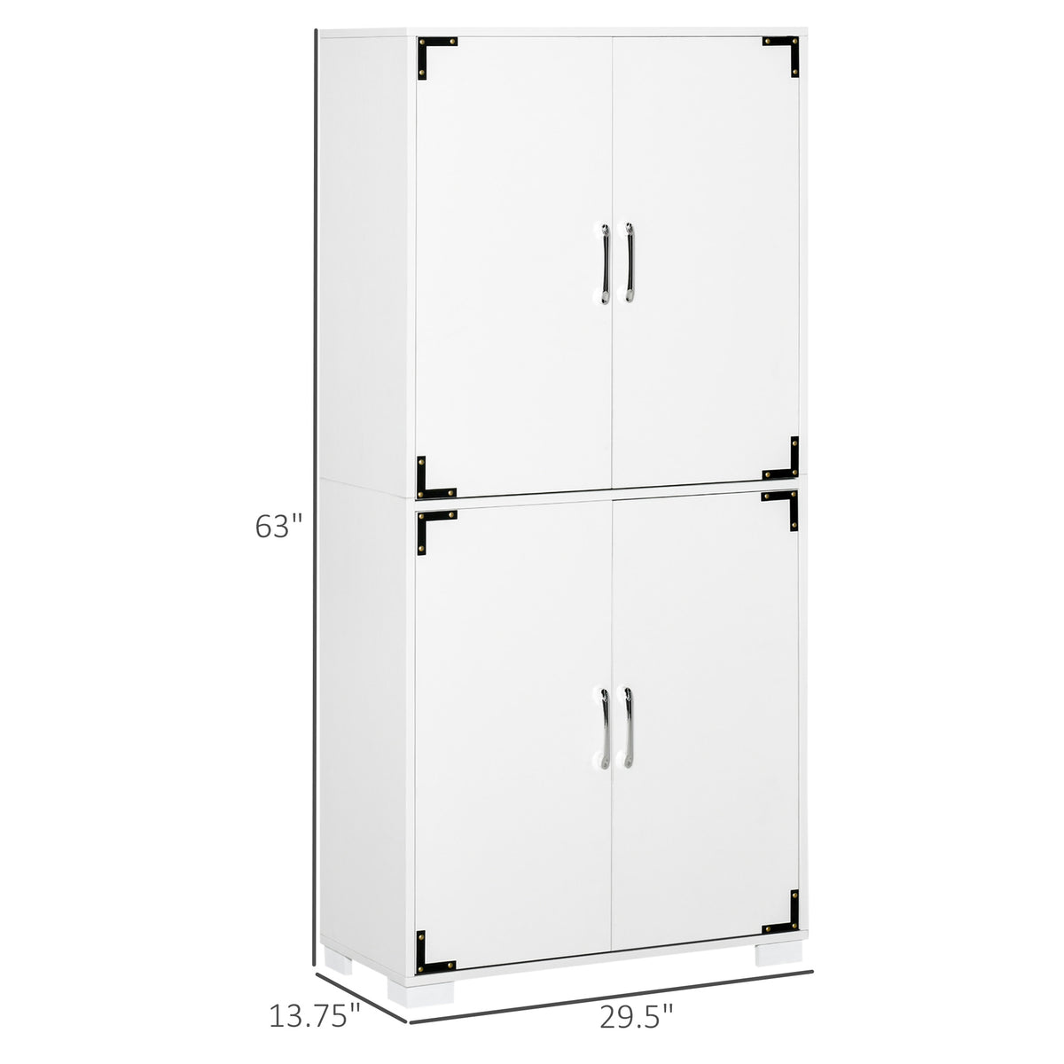 Farmhouse Kitchen Pantry Storage Cabinet with 4 Doors – 30"W x 63"H