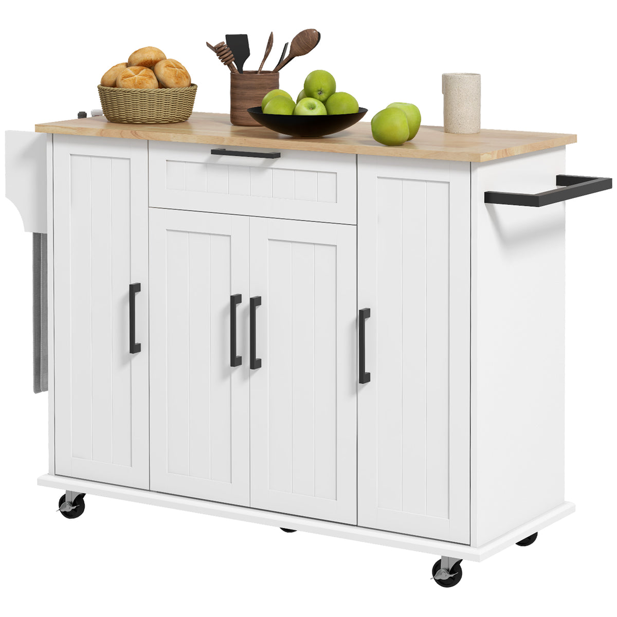 Modern Rolling Kitchen Island Cart with Drawers – 52"W x 36"H