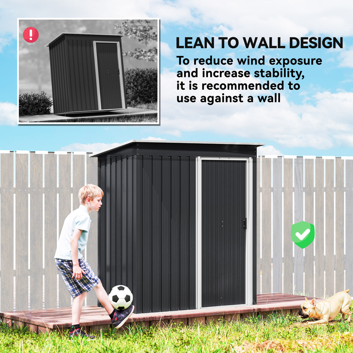 5 x 3 FT Outdoor Storage Shed with Sliding Door and Sloped Roof, Steel Frame Garden Shed Tool Equipment – Black