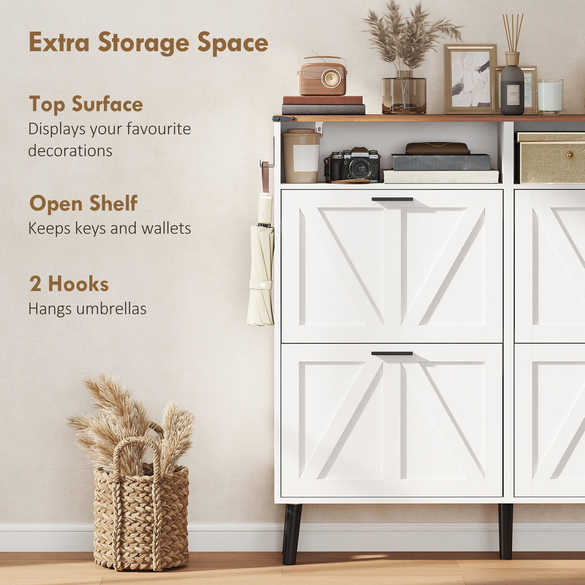 Shoe Storage Cabinet with 4 Flip Drawers – 47"W x 45"H