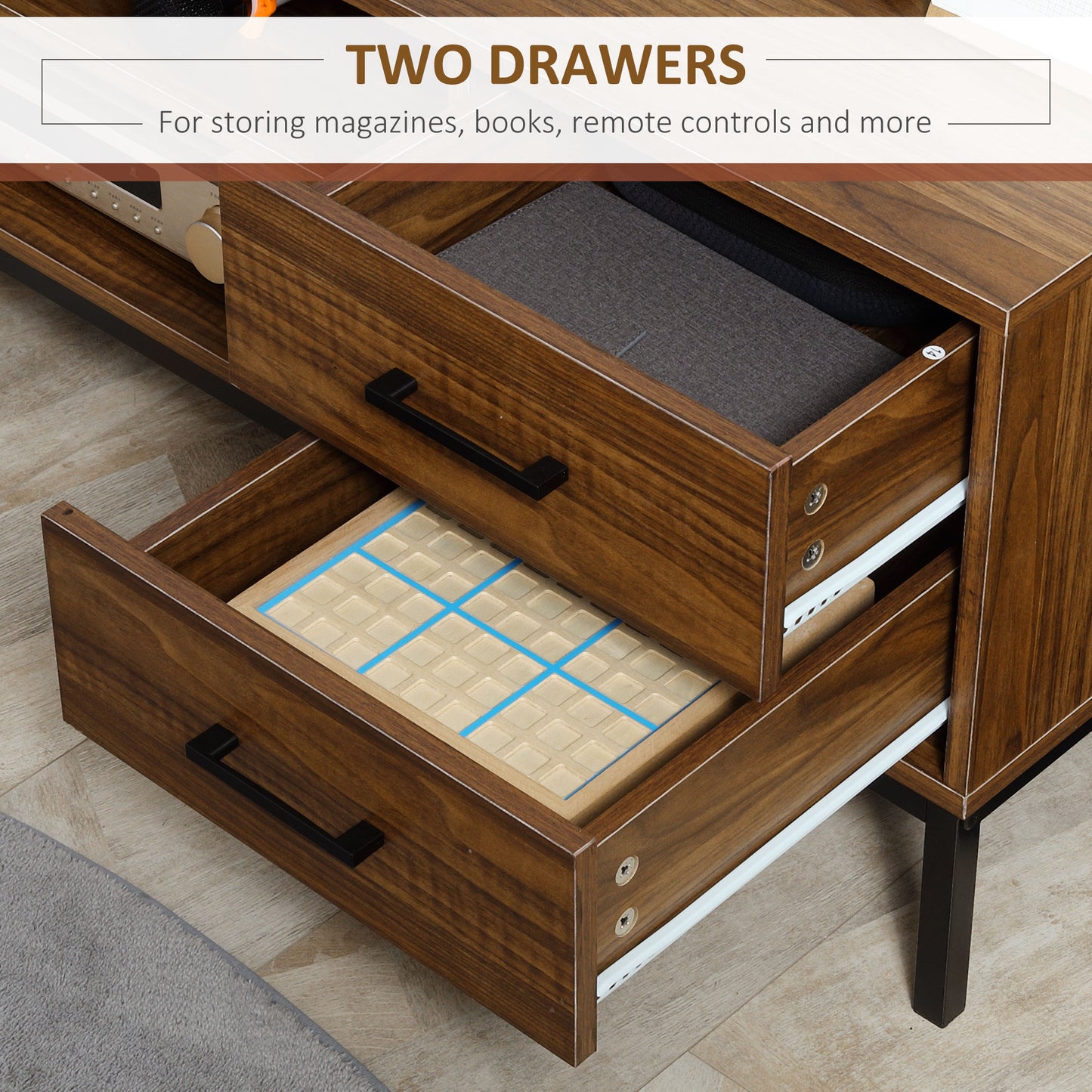 Modern Dark Walnut TV Stand for 50-inch TVs, Entertainment Center with Storage