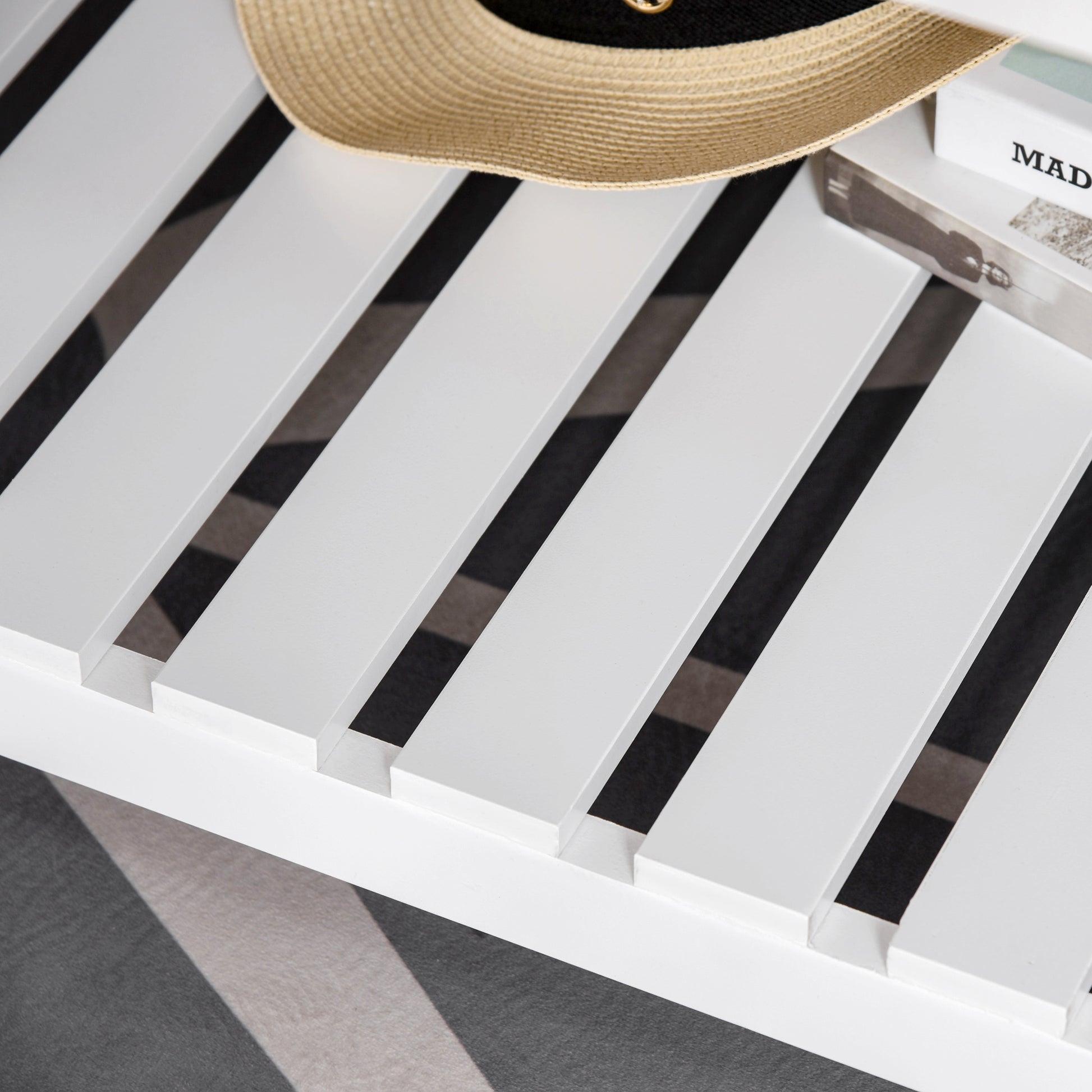 HOMCOM Farmhouse Coffee Table with Slatted Storage Shelf, X-Frame, White & Natural