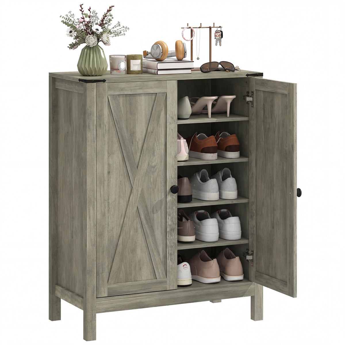 Shoe Cabinet with Barn Doors – 30"W x 39"H