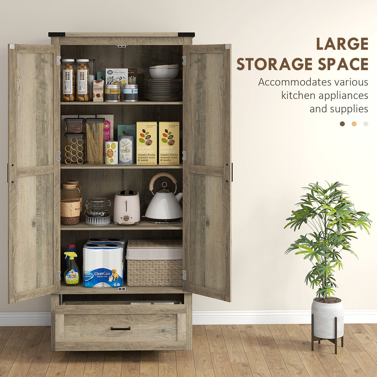 Tall Farmhouse Kitchen Pantry Cabinet with 2 Doors – 32"W x 69"H