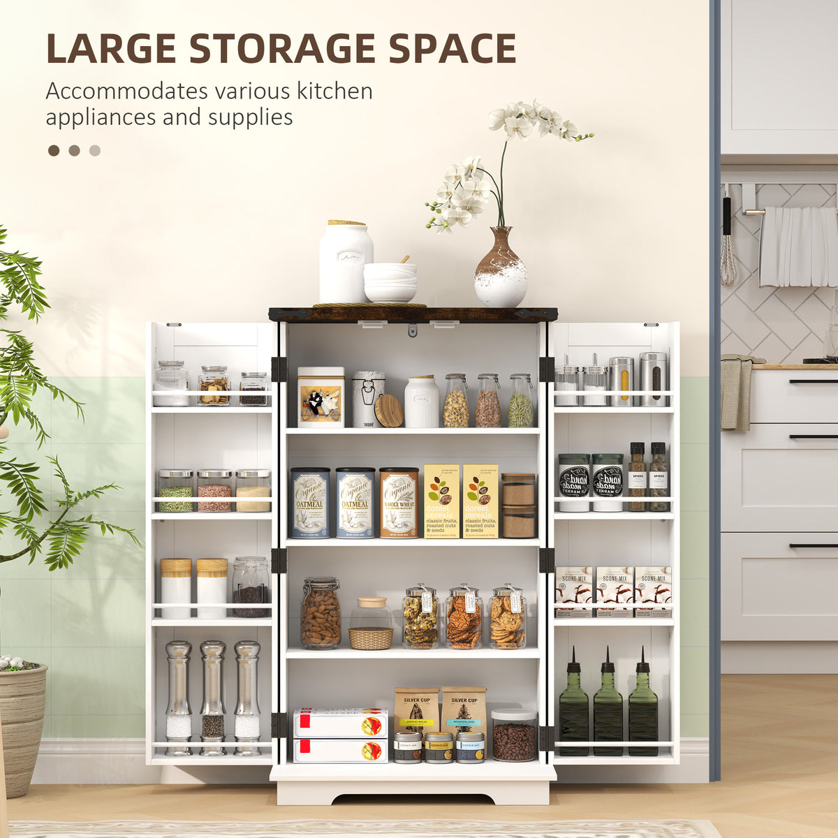 Kitchen Pantry Cabinet with Doors and Adjustable Shelves – 24"W x 41"H