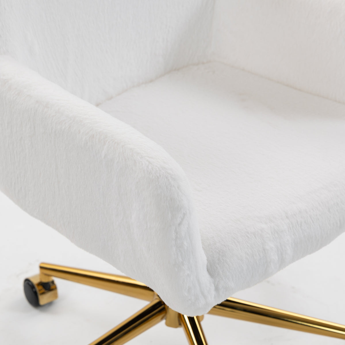 Office Chair, Faux Rabbit Fur Upholstered Vanity Desk Chair, Cream White