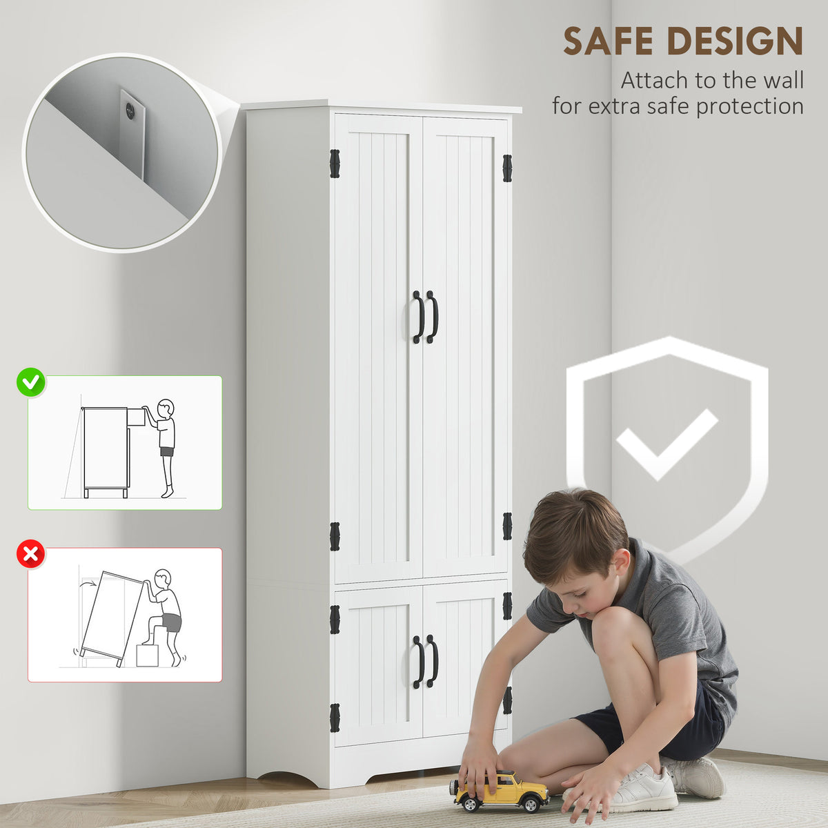 4-Door Pantry Storage Cabinet with Adjustable Shelves – 24"W x 60"H