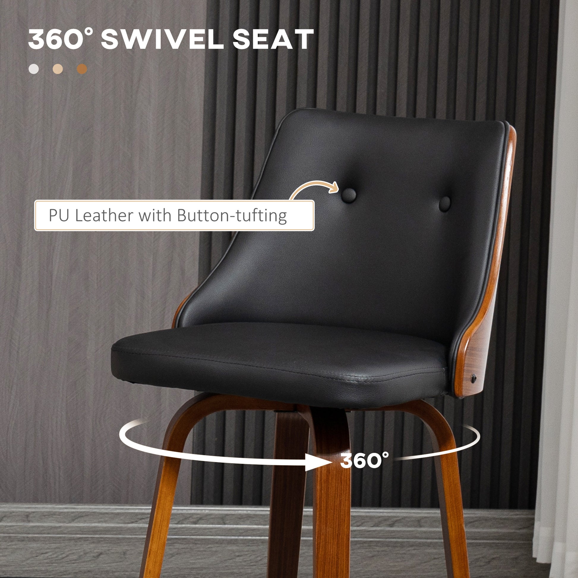 HOMCOM Bar Stools Set of 2 Black PU Leather