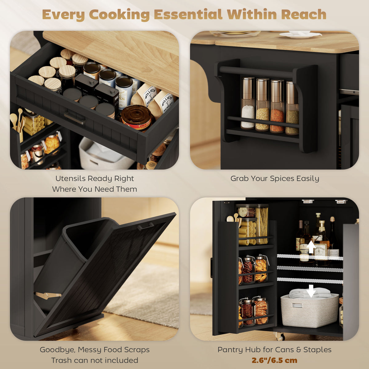 Kitchen Island Cart with Charging Station – 48"W x 35"H