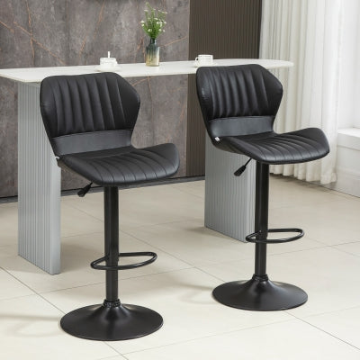 HOMCOM Modern Adjustable Swivel Bar Stools Set, Tufted Fabric, Armrests, Footrest, Grey