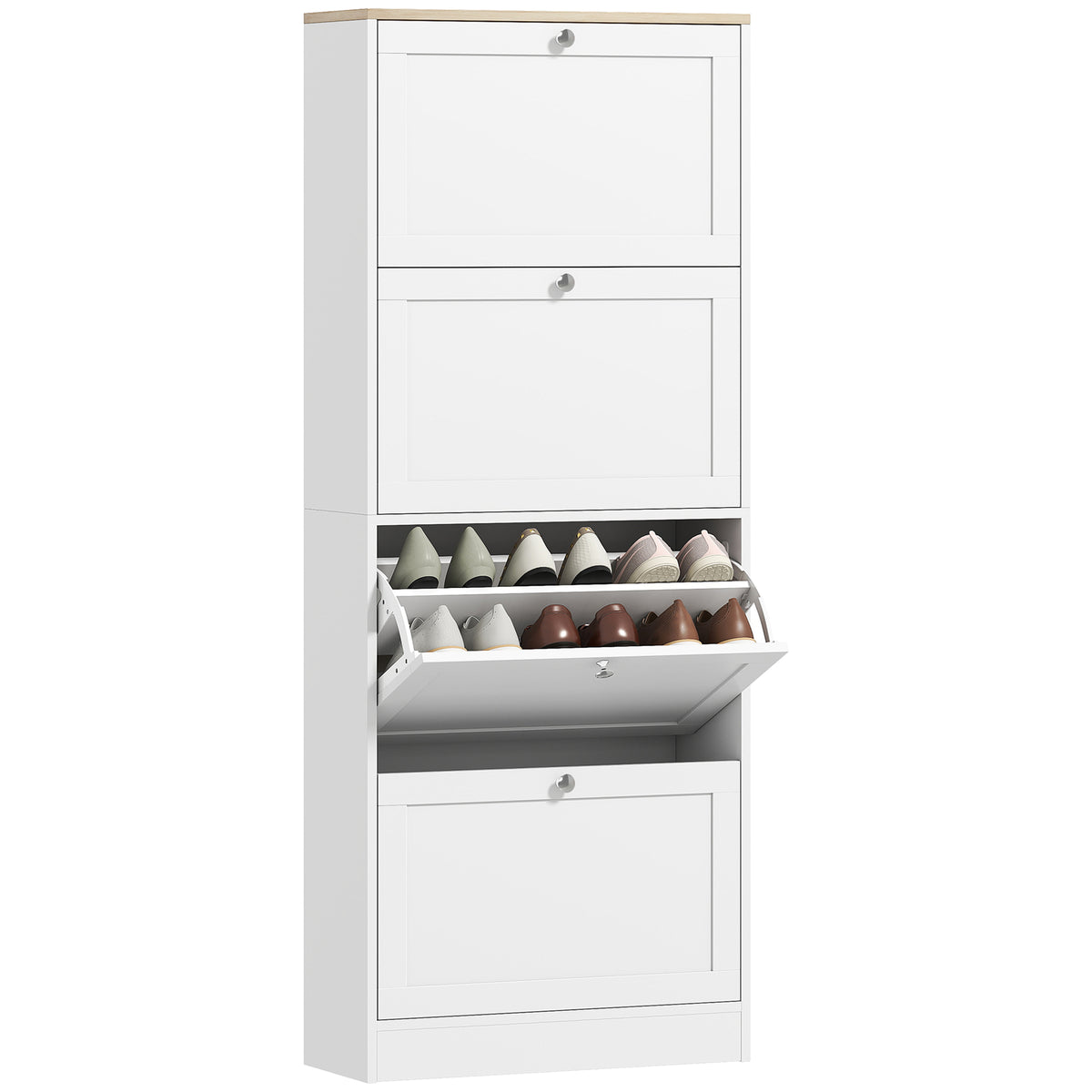 Modern Shoe Storage Cabinet with 4 Flip Drawers – 24"W x 60"H