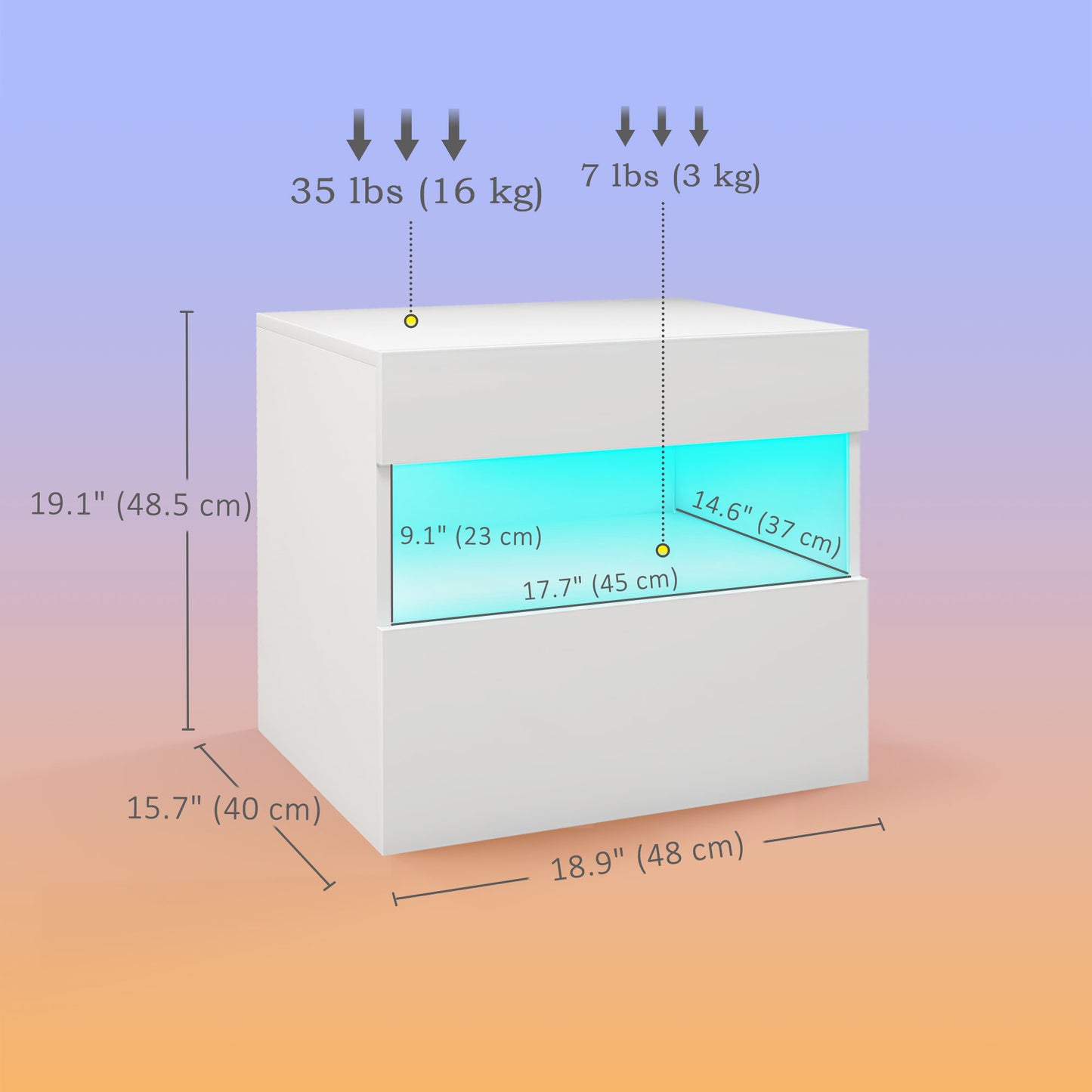 HOMCOM Modern White LED Nightstand Bedside Table with Drawer & Storage