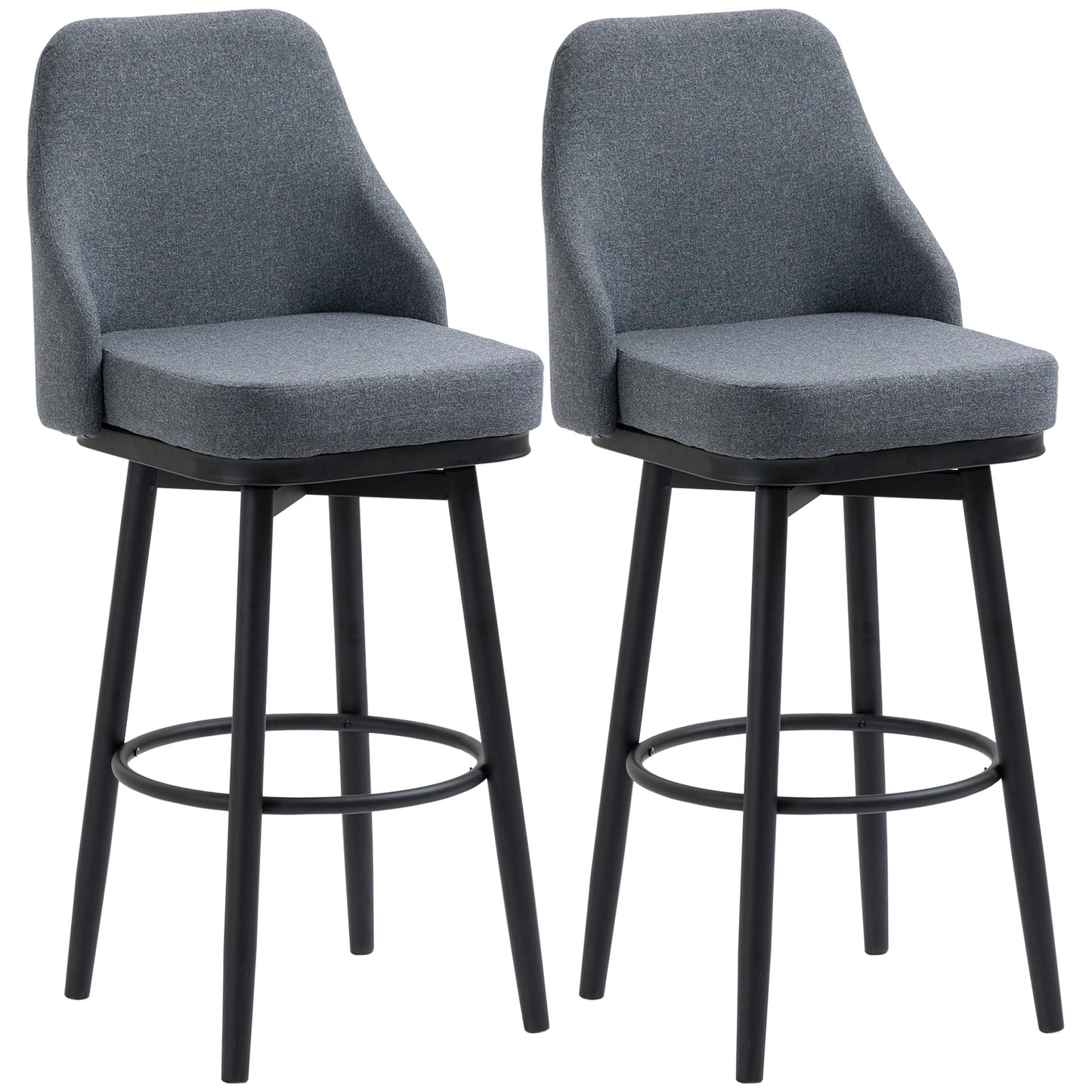 HOMCOM Extra Tall Bar Stools, 360° Swivel, Charcoal Grey