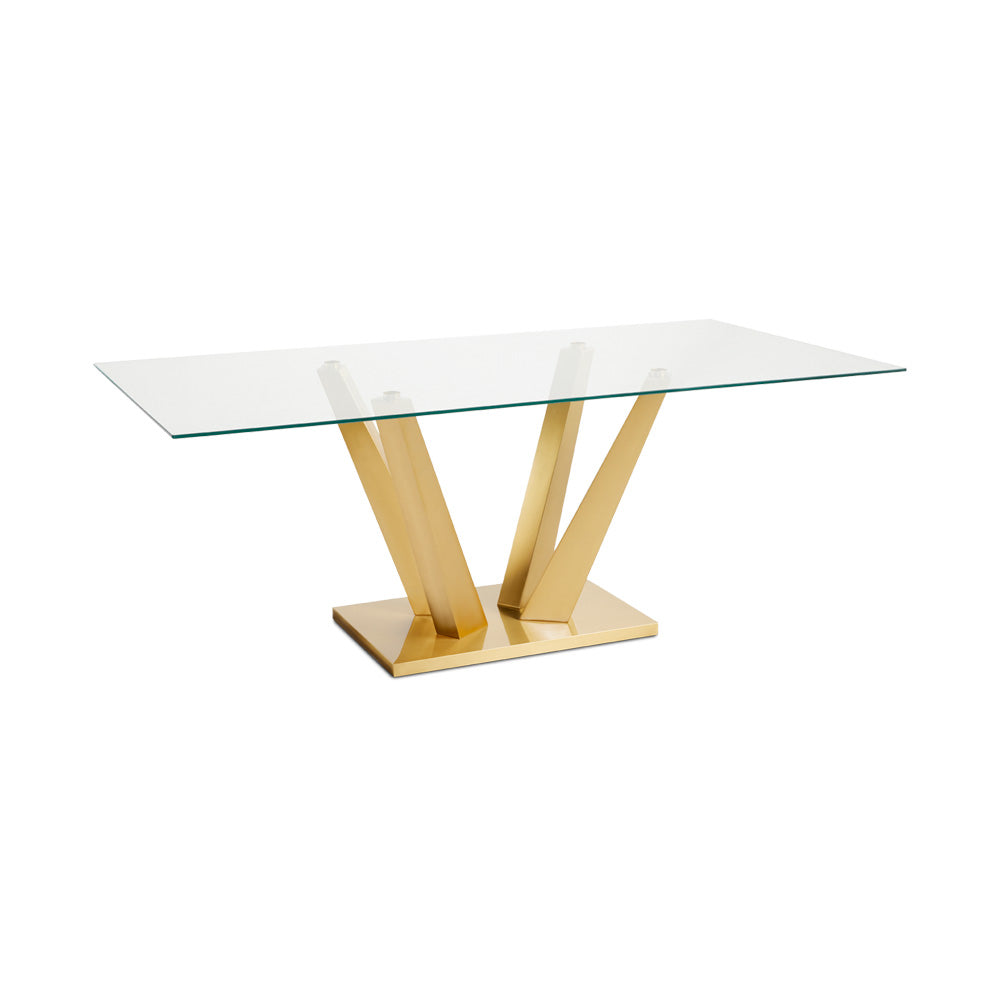 Glass Dining Set, Brushed Gold V-Base