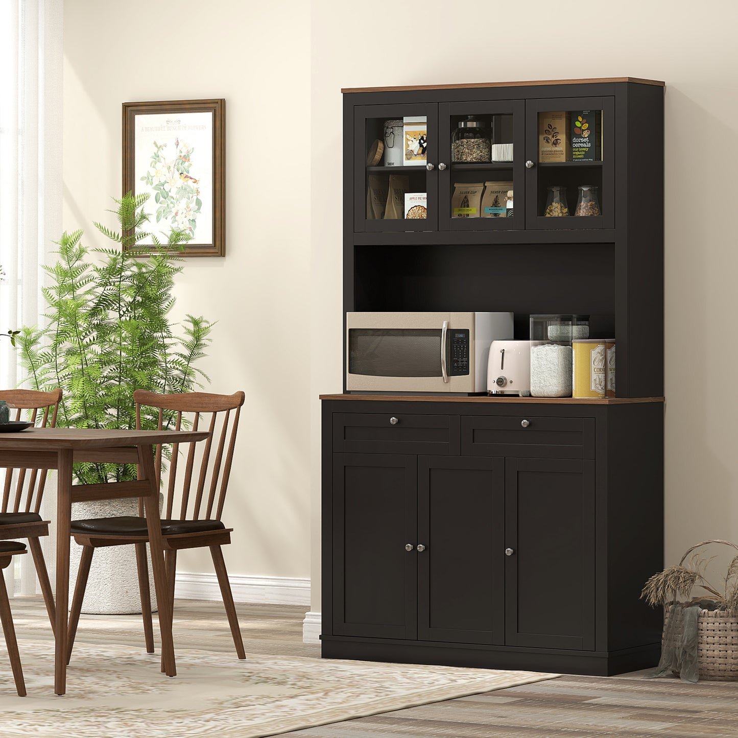 HOMCOM 71" Pantry Cabinet with Microwave Space, Black