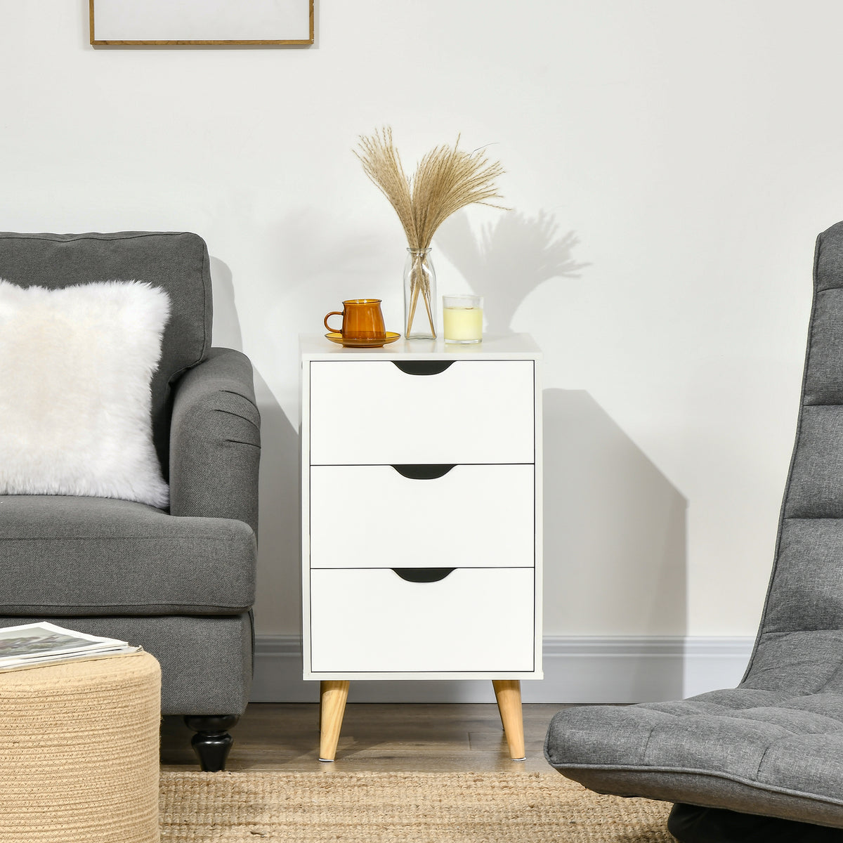 3-Drawer Nightstand with Wood Legs – 16"W x 27"H