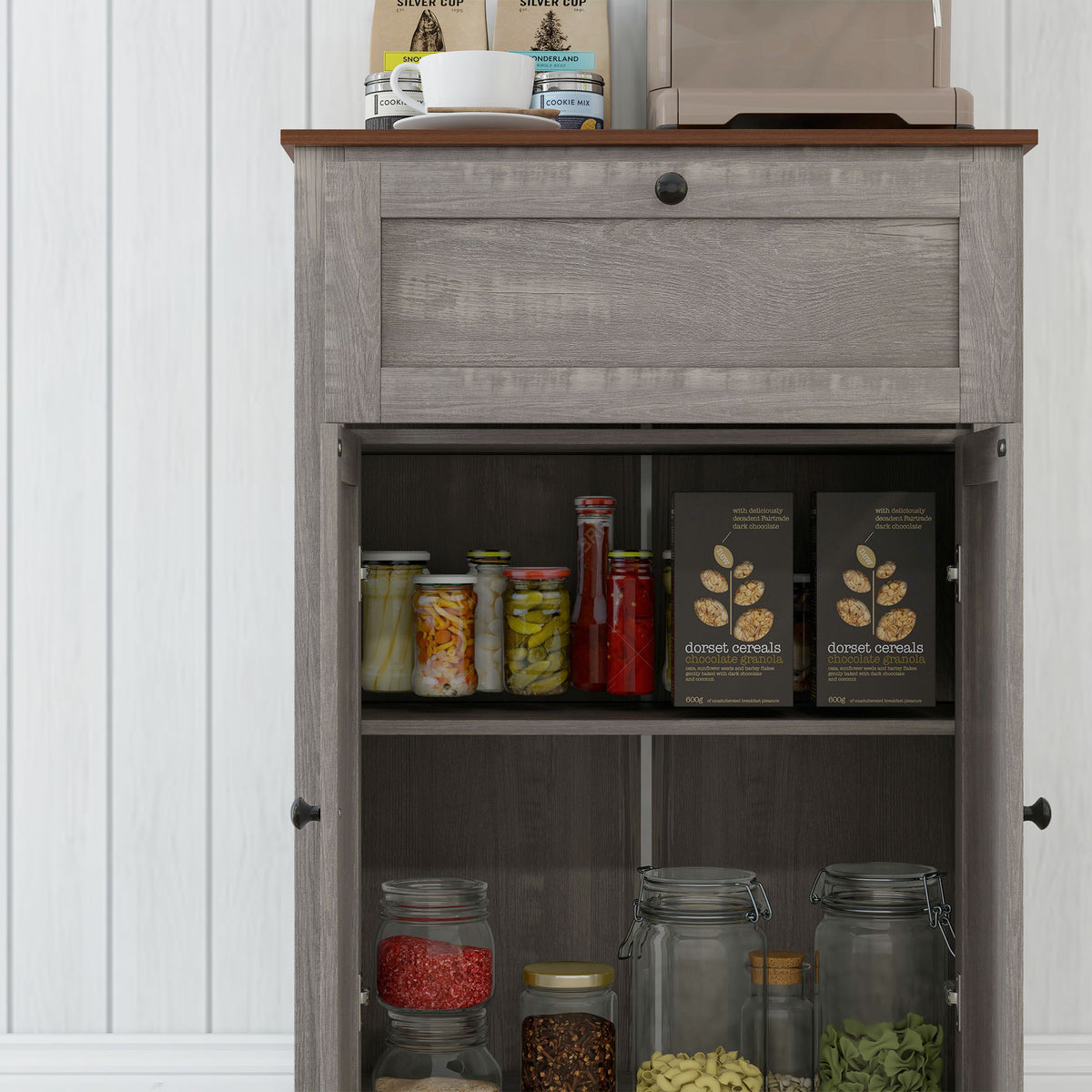 Farmhouse Storage Cabinet with Doors and Drawer – 24"W x 34"H
