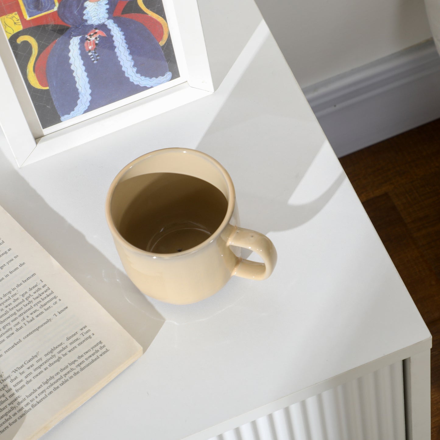 Modern White Nightstand Bedside Table with 2 Storage Drawers, Gold Metal Legs