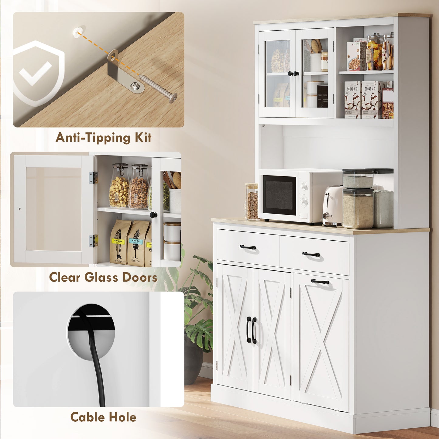 HOMCOM 69" Pantry Cabinet with Charging Station White