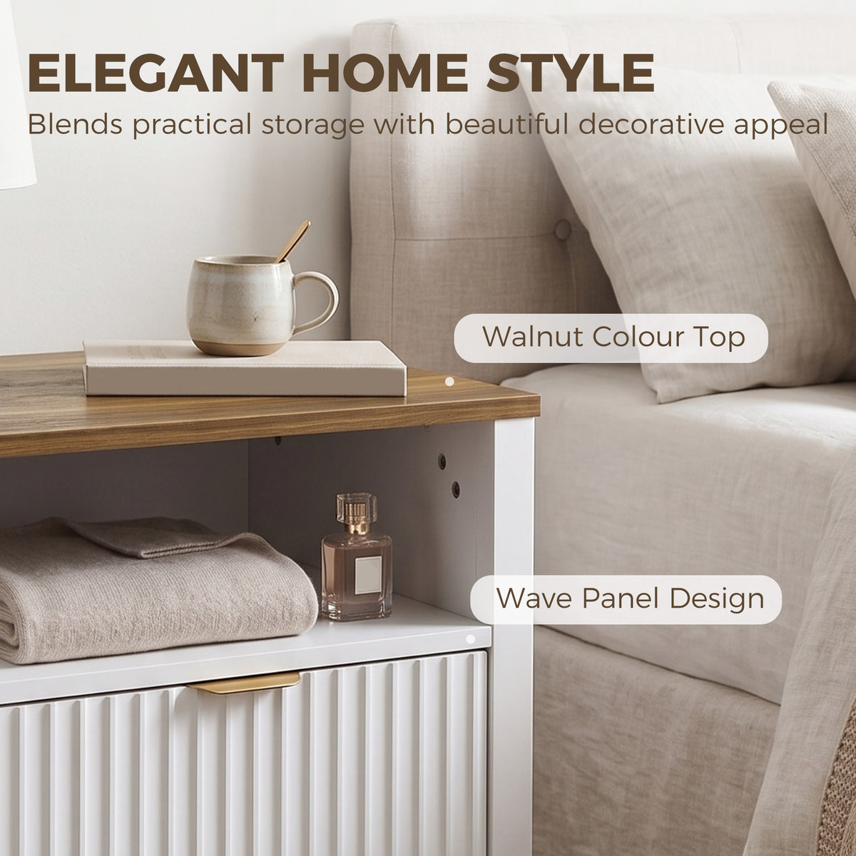 Fluted 2-Drawer Nightstand with Open Shelf – 20"W x 24"H