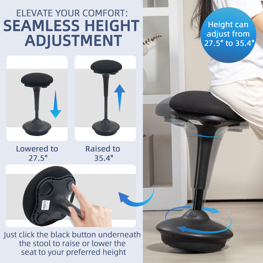 Swivel Standing Desk Chair, Backless Wobble Stool Chair, Black