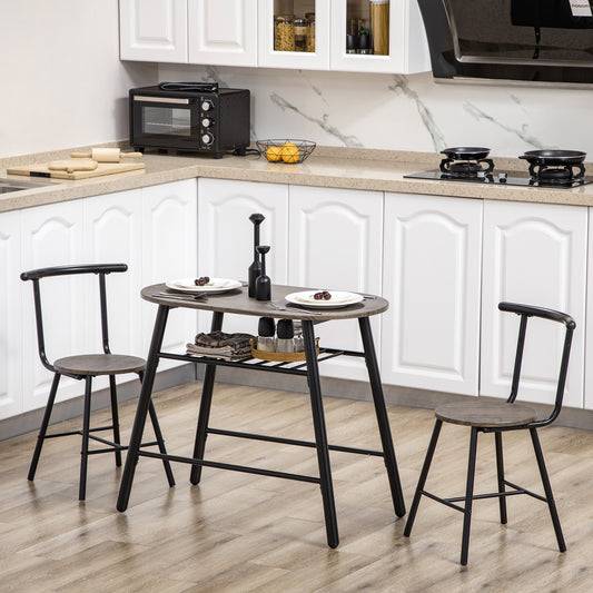 3-Piece Oval Breakfast Table Set for 2 with Storage Shelf