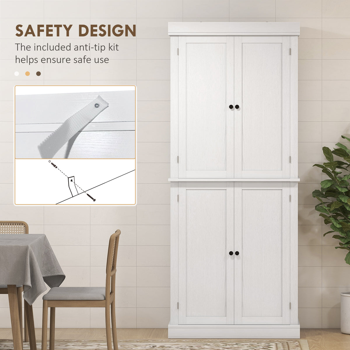 Freestanding Kitchen Pantry Cabinet with 4 Doors – 30"W x 73"H, White