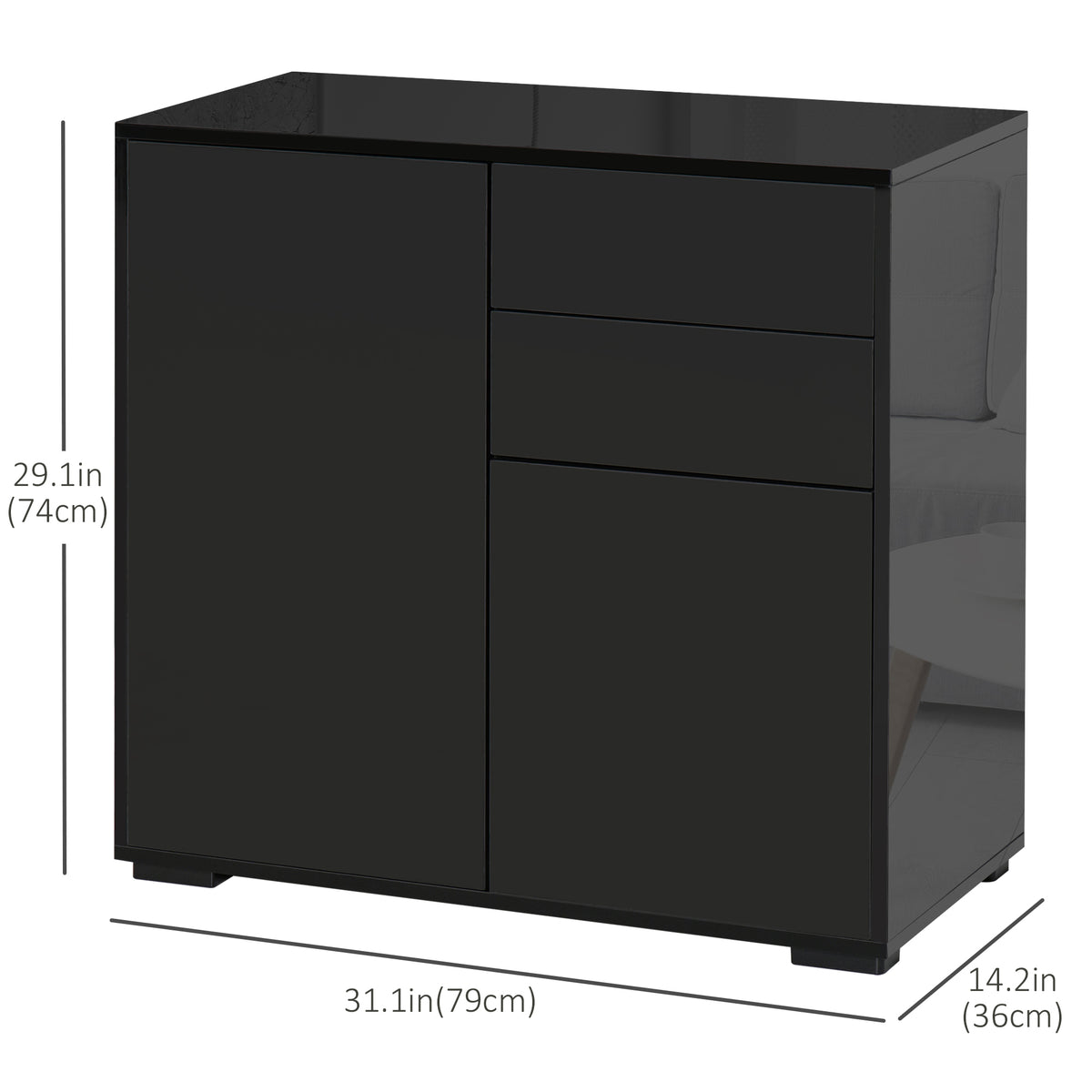 High Gloss Buffet Sideboard with 2 Drawers – 31"W x 29"H