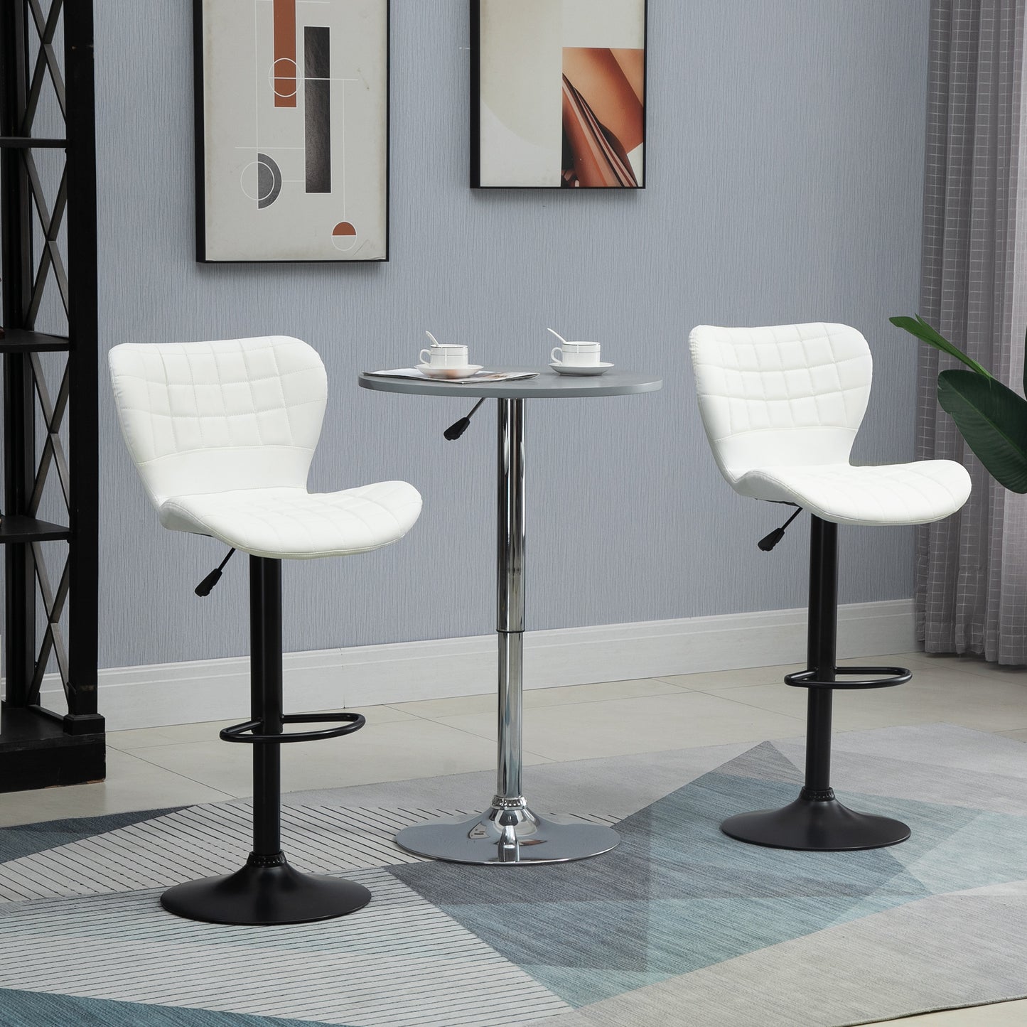 HOMCOM Modern Adjustable Swivel Bar Stools Set of 2, White PU Leather