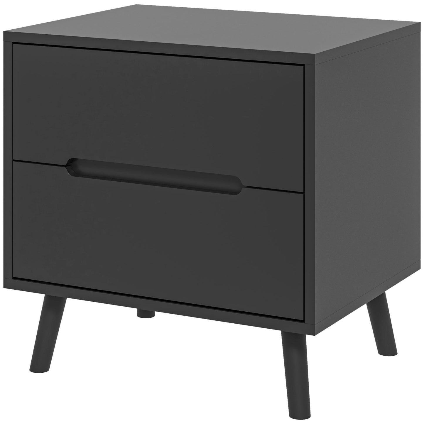 HOMCOM Modern Bedroom Nightstand with 2 Drawers, Solid Wood Legs End Table