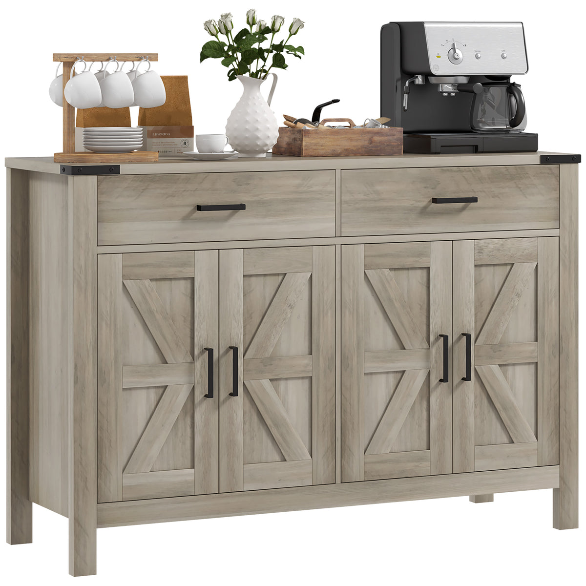 Farmhouse Kitchen Storage Cabinet with 2 Drawers and Shelves – 47"W x 33"H