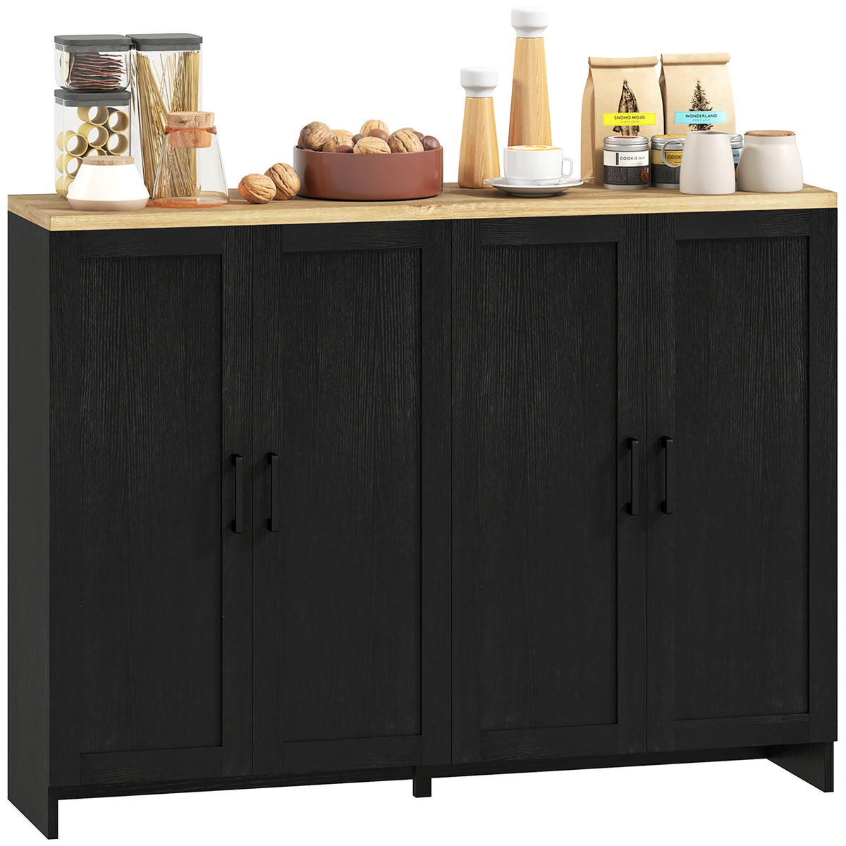 Modern Kitchen Storage Cabinet with 4 Doors Adjustable Shelves – 47"W x 35"H