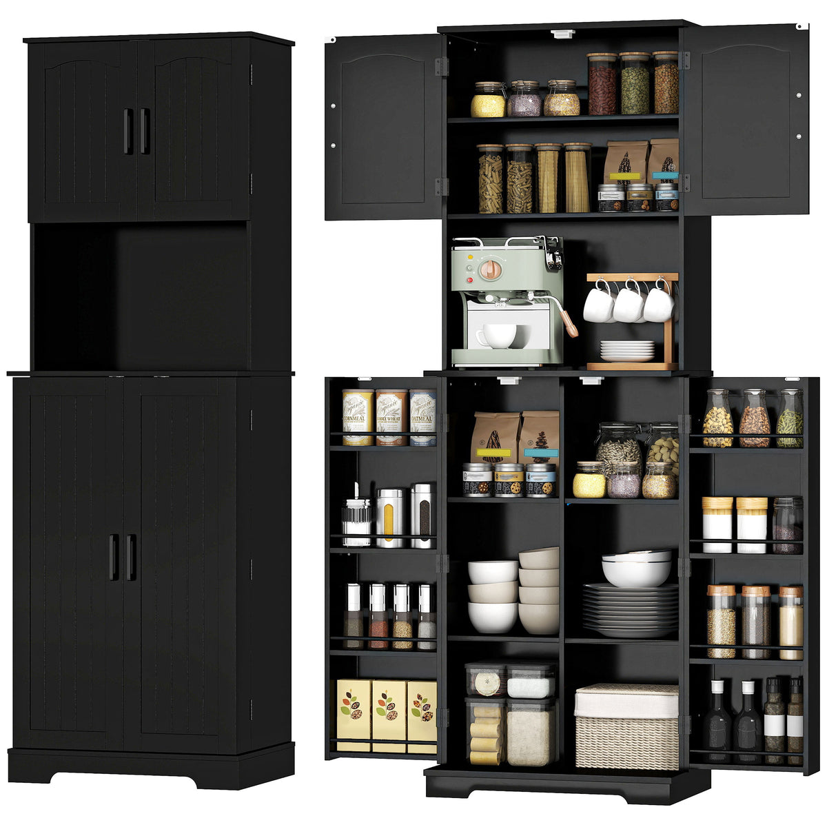 Farmhouse Kitchen Storage Cabinet with Adjustable Shelves – 24"W x 71"H