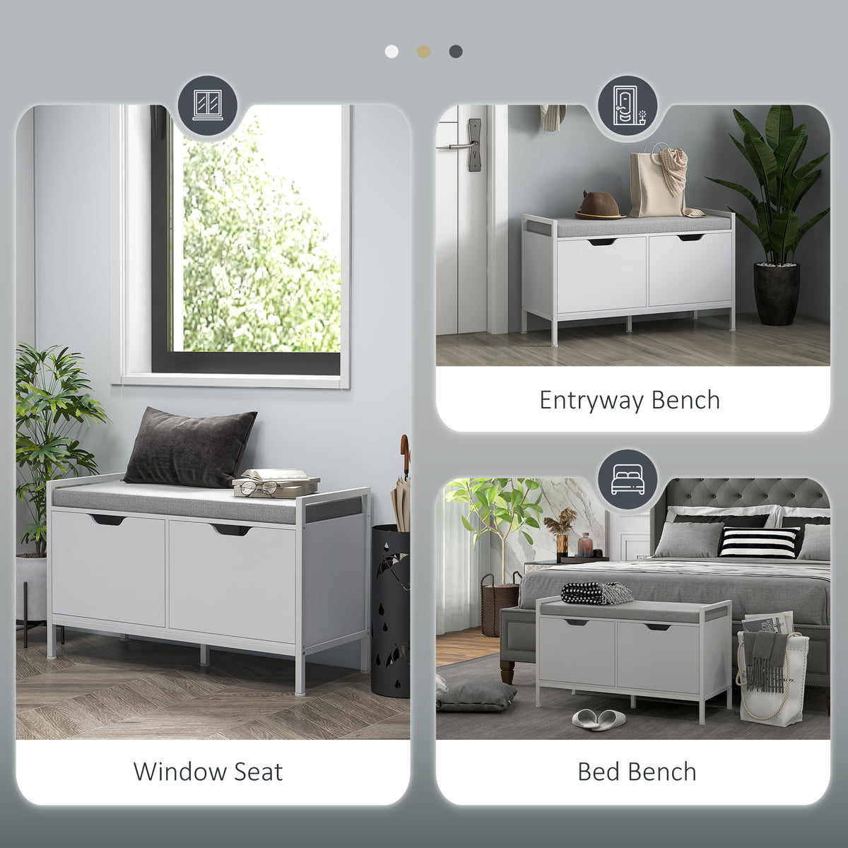 Shoe Storage Bench with Seat Cushion – 33"W x 20"H
